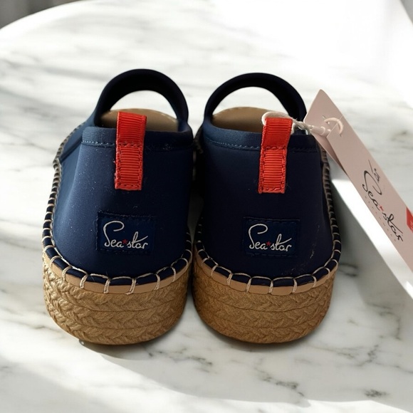 Navy Slip-On Espadrille Beach Open Toe Flats - Picture 3 of 6
